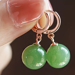 Natural Stone Earrings - 9-10mm Green Round Stones with S925 Silver for Energy Balance & Harmony