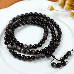 Natural Obsidian Necklace with Black & White Beads for Protection, Grounding, and Emotional Balance