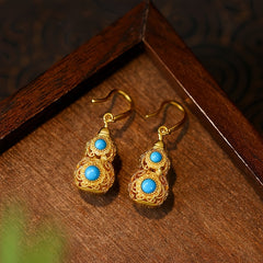 Vintage Golden-Plated Gourd Earrings for Prosperity & Style Energy