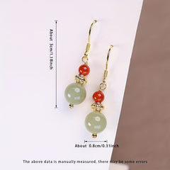 Natural South Red Agate Earrings - Vintage Dangle Design with Green-Red Stone for Energy Balance & Daily Elegance