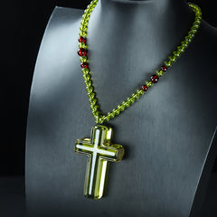 Boho Style Unisex Amber Cross Pendant Necklace - Green Energy for Spiritual Protection & Easter Celebration