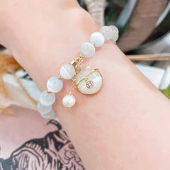 Healing White Opal Beaded Bracelet Energy Balance, Emotional Harmony & Spiritual Protection1Pc Fashionable Opal Beaded Bracelet With Cat Pendant