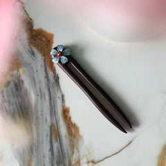 Morning Flower Ebony Hairpin - Solid Wood Design with Blue Lotus for Mind-Body-Spirit Balance