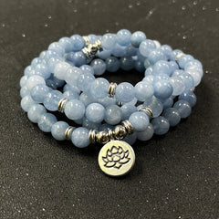 108 Natural Mala Beads with Lotus Pendant: Bohemian Jewelry for Inner Peace & Spiritual Protection