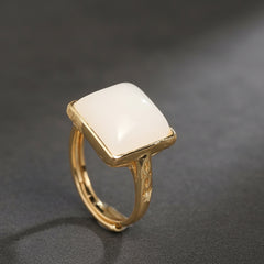 Vintage White Opalite Ring | Gold Tone Adjustable Statement Ring for Intuition, Clarity, and Elegant Style