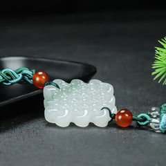 Handcrafted Jade Pendant with Green Tassel - Spiritual Energy for Car Decoration