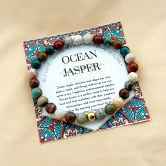 1pc Ocean Jasper Bracelet - Bohemian Style Handmade Jewelry for Emotional Stability & Love Attraction