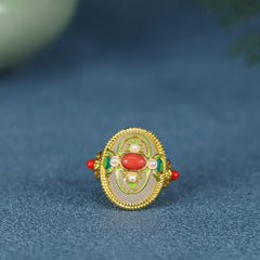 Vintage Gold Oval Ring with Garnet & Peridot — A Warm Counterweight to the Day's Noise & Peridot for Energetic Balance