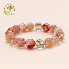 1pc Natural Stone Bracelet - Elegant Women's Jewelry with Pink Brown Red Beige White Clear Beads - Stretchy Elastic Cord - Valentine's Day Birthday Anniversary Gift - Luxury Beaded Chain - Natural Mineral Beads - All-Season Everyday or Formal Wear