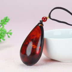 Vintage Amber Teardrop Pendant Necklace - Natural Bloodstone for Energy & Protection | Spiritual Jewelry with Ancient Wisdom