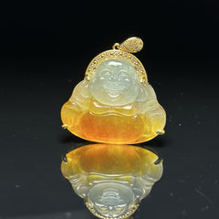Men's Natural Jadeite Laughing Buddha Pendant for Prosperity, Protection & Good Fortune