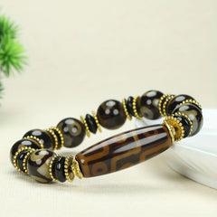 Three-Eyed Dzi Agate Bracelet for Spiritual Protection, Grounding, and Prosperity