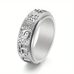 Men’s Stainless Steel Yin Yang Bagua Nine-Character Mantra Ring — Balance, Protection & Spiritual Harmony Amulet