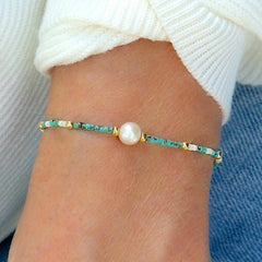 Boho Pearl Charm Beaded Bracelet — Harmony & Intuition Enhancing Stretch Stack Bracelet