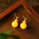 Elegant Yellow Faux Amber Dangle Earrings - Vintage-Inspired with Healing Energy