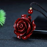 Vintage Bohemian Rose Pendant Necklace - Red Enamel Floral Charm for Love & Protection