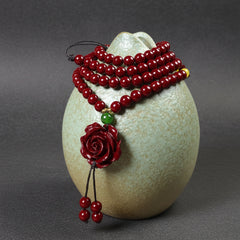 Cinnabar Rose Pendant Necklace - Fashionable Good Luck Charm for Couples