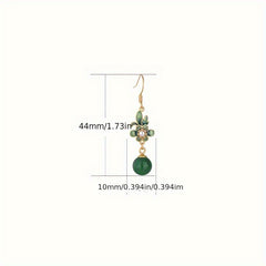 Golden-Plated Flower Earrings for Daily Dating Energy with and Dark Green Round Beads, Perfect for Daily Dating