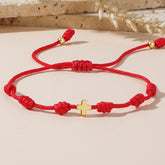 Boho Red Rope Bracelet with Cross Charm - Adjustable for Daily Wear & Festive Energy