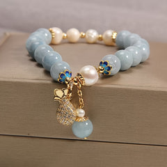 Natural Aquamarine Lucky Bag Bracelet — Harmony, Protection & Prosperity Energy Jewelry