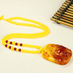 Elegant Vintage-Style Amber Character Pendant Necklace Handcrafted with Warmth & Spiritual Grounding for Meditation & Sweater Chains