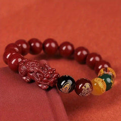 Vintage Cinnabar Stone & Five-Path Money Charm Bracelet – Wealth & Good Luck Energy