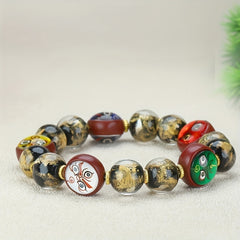 Incense Ash Glaze Zodiac Bracelet with Five-Way God of Wealth for Prosperity & Protection