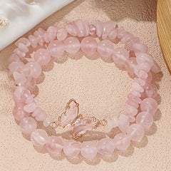 Sweet Rose Quartz Butterfly Bracelets - Love Symbol Luxury Hand String for Women