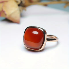Square Natural Stone Inlay Couple Ring - Beach Party Energy for Men & Wome