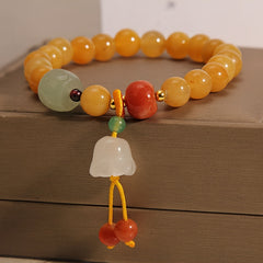 Natural Yellow Jade Energy Bracelet with Campanula Pendant – Harmony, Protection & Spiritual Healing