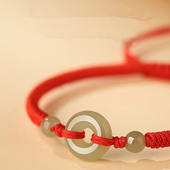 Elegant Hand Chain - Red Cord & Jade Bead for Symbolic Unity Energy