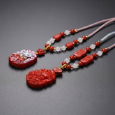 Elegant Cinnabar Nine-Tailed Fox Pendant Necklace - Spiritual Protection & Mystical Energy Talisman