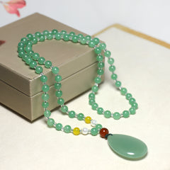 Elegant Faux Jade Teardrop Pendant Necklace - Harmony & Love Pendant with Pearl Accents