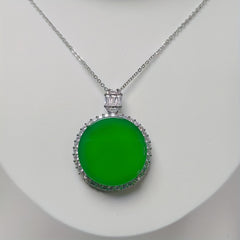 Elegant Green Agate Pendant Necklace with Crystal Accents - Mens Fashion Jewelry Birthday Gift for Him