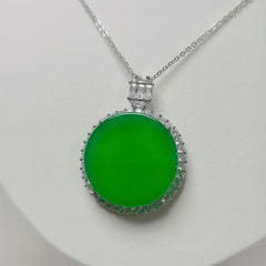 Elegant Green Agate Pendant Necklace with Crystal Accents - Mens Fashion Jewelry Birthday Gift for Him