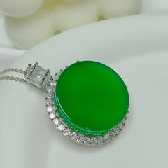 Elegant Green Agate Pendant Necklace with Crystal Accents - Mens Fashion Jewelry Birthday Gift for Him