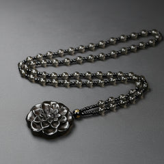 Elegant Natural Obsidian Carved Rose Flower Pendant for Grounding, Protection, and Elegant Style