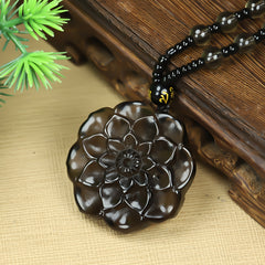 Elegant Natural Obsidian Carved Rose Flower Pendant for Grounding, Protection, and Elegant Style