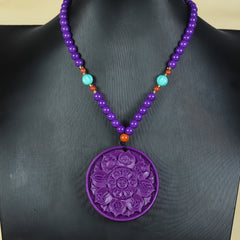 Elegant Purple Mica Phoenix & Lotus Pendant Necklace for Spiritual Growth, Intuition, and Protection