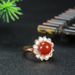 Elegant Red Agate Adjustable Ring for Women Prosperity & Spiritual Protection