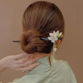 Ancient Style Magnolia Flower Tassel Hairpin - Elegant Alloy Retro Hair Accessory for Mindful Energy & Harmonious Elegance