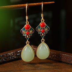 Elegant Chinese Vintage Enamel Earrings for Harmony & Prosperity Energy