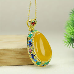 Elegant Golden Agate Necklace - Floral Motif Energy for Harmony & Prosperity