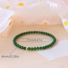 Vintage Green Agate Beaded Bracelet Retro Feng Shui Energy Balance Daily Wear