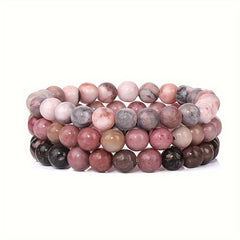 3pcs Pink Zebra Jasper Bracelet Set - Confident Elegance & Natural Energy