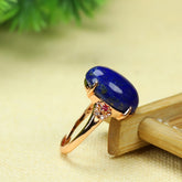 Jade Teardrop Ring with Green Enamel Flower Adjustable Natural Stone Jewelry for Emotional Healing & Prosperity