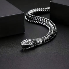 Men's Stainless Steel Snake Bracelet - Double Head Design for Energy Balance & Protection