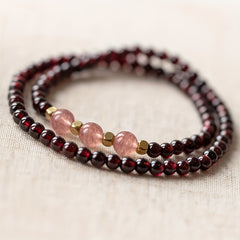 Bohemian Multi-Layer Beaded Bracelet - Wine Red, Pink & Gold Crystals for Elegance & Spiritual Energy