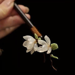 Handmade Wood Jade Orchid Hairpin - Ancient Elegance with Spiritual Energy