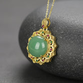 Elegant Natural Stone Filigree Pendant Necklace for Positive Energy and Spiritual Harmony, Vintage Jewelry with Faux Gemstone